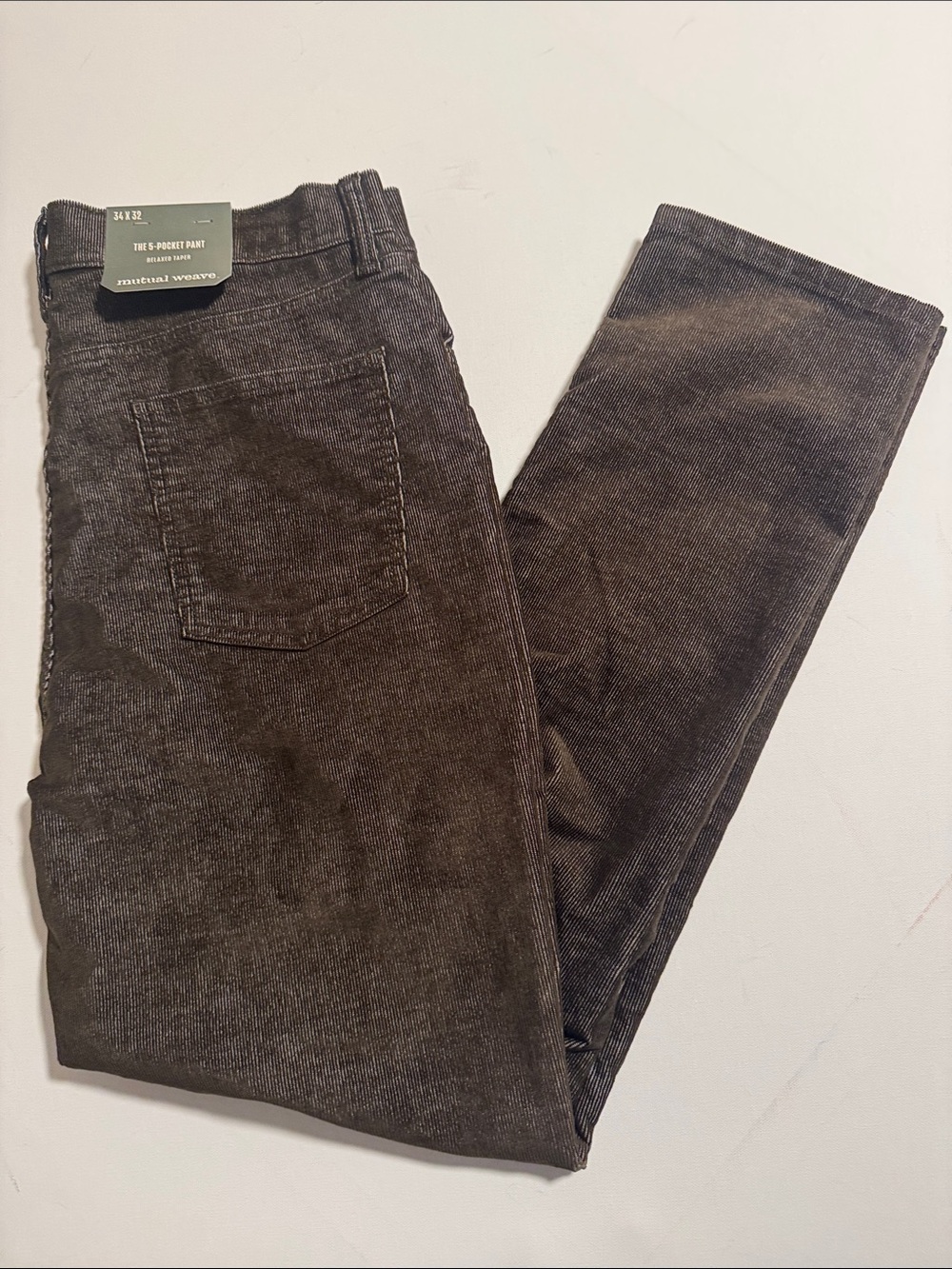 Corduroy Pants Mens 34 32 Green Relaxed Taper Mutual Weave